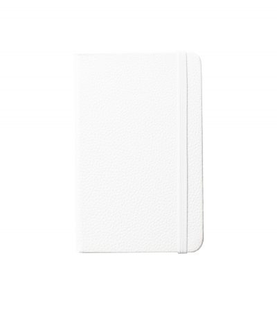 Небольшой карманный белый блокнот в твердой текстурной обложке на резинке с атласной закладкой