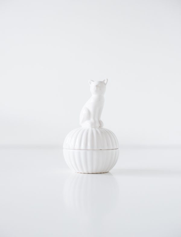 Керамическая шкатулка для хранения бижутерии White Cat: элегантная емкость для украшений с белым котиком