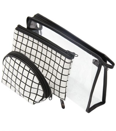 Набор из трех дорожных косметичек Black&White, три сумочки для косметики разных размеров