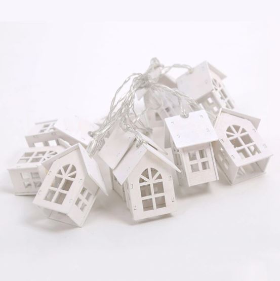 Уютная новогодняя гирлянда Woodhouse – деревянные белые домики со светящимися окнами