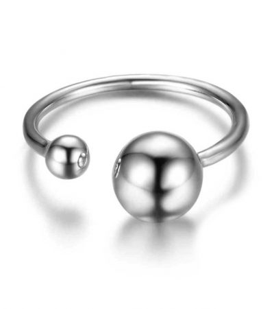 Разомкнутое серебряное кольцо с двумя шариками на концах, кольцо унисекс Points