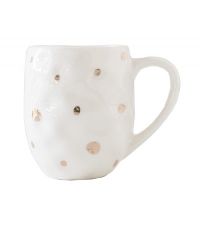 Белая фарфоровая кружка в золотой "горох" - для чая, кофе, какао и любых других горячих напитков