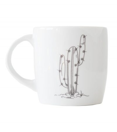 Белая фарфоровая кружка Cactus с черно-белым кактусом. Удобная чашка для кофе и чая с изображением кактуса