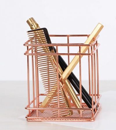 Прямоугольный органайзер для рабочего стола цвета розовое золото, удобная металлическая подставка для карандашей и ручек в домашний офис