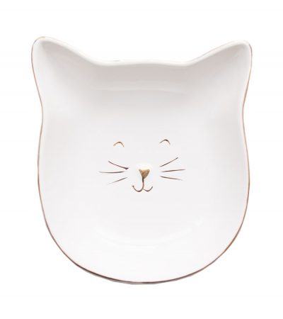 Блюдо котик с золотой каемкой, небольшая тарелка для сервировки или хранения мелочей и украшений. Декоративная тарелочка с котом.