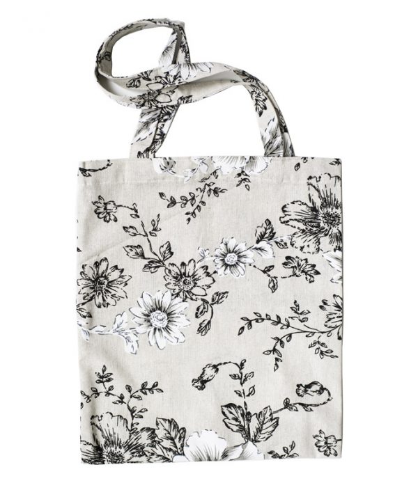 Хлопковая сумка для покупок с белыми цветами White Flowers. Удобная и вместительная сумка-шоппер с длинными ручками натурального бежевого цвета небеленного хлопка
