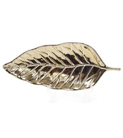 Небольшое керамическое блюдо золотой листок, декоративная тарелочка для украшения интерьера или хранения бижутерии