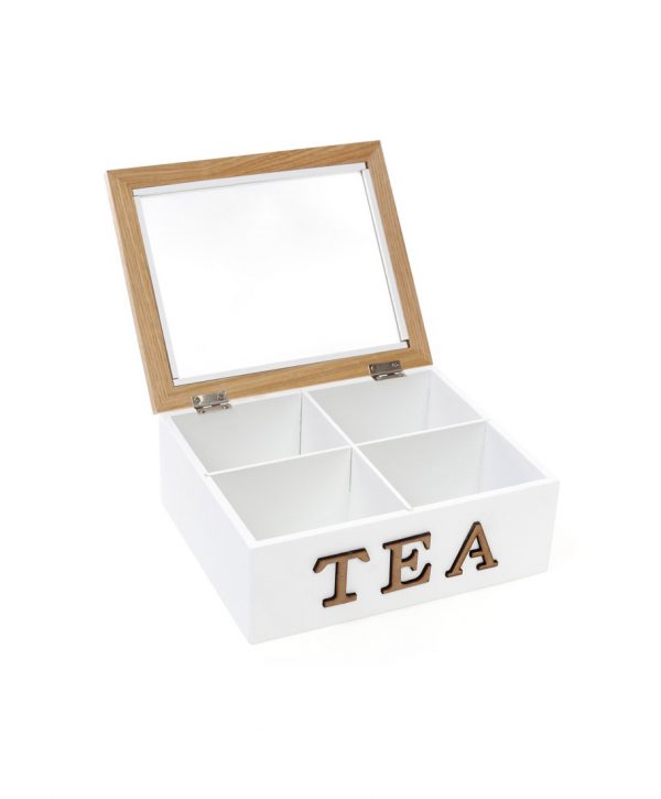 Белая коробка для хранения чайных пакетиков с окошком