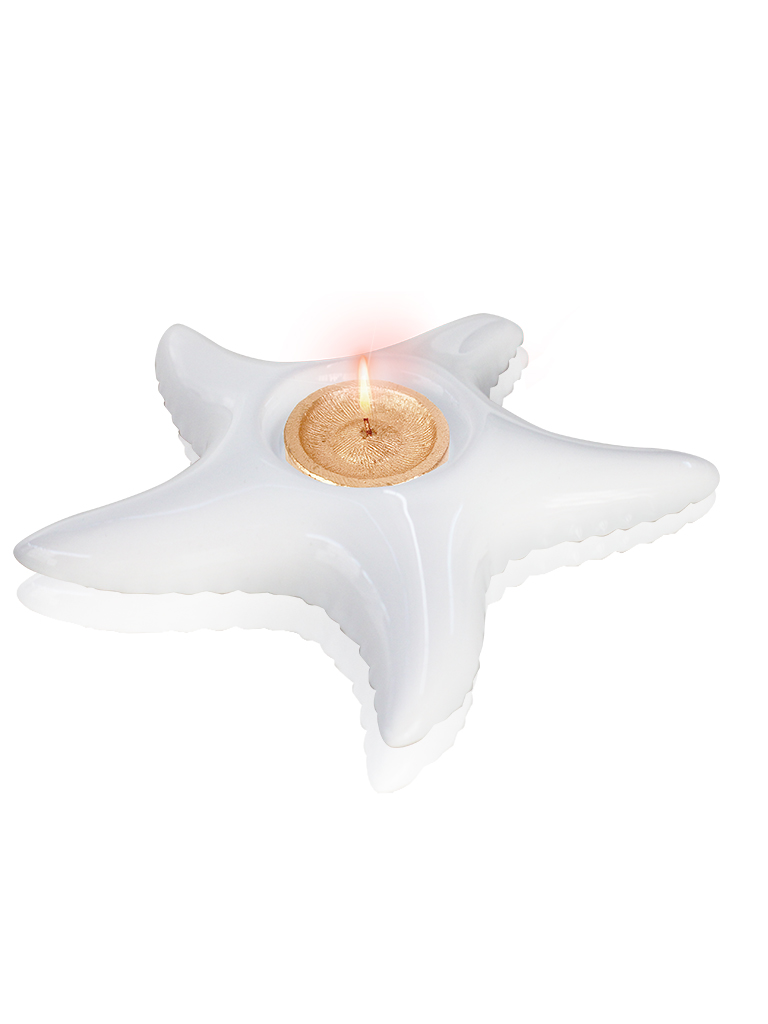 Элегантный белый керамический подсвечник в форме морской звезды. Интерьерный подсвечник морская звезда