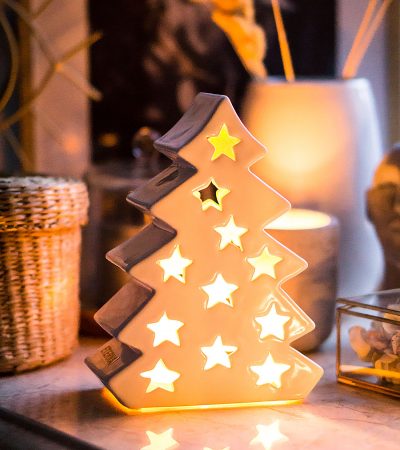 Подсвечник-ночник Christmas Tree, белый керамический ночник ёлка со звездами
