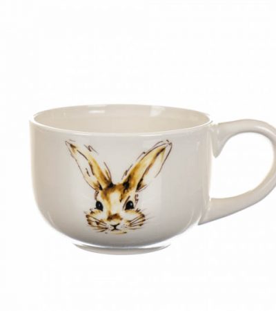 Действительно большая и объемная кружка с кроликом, удобная и уютная керамическая чашка с кроликом 
