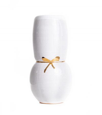 Белая керамическая ваза ручной работы с рисунком «золотой бант»