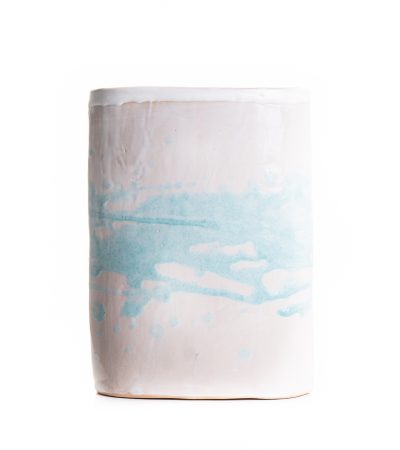 Керамическая интерьерная ваза ручной работы, покрытая белой и голубой глазурью