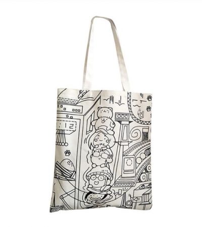 Белая эко-сумка для покупок с мультяшными рисунками