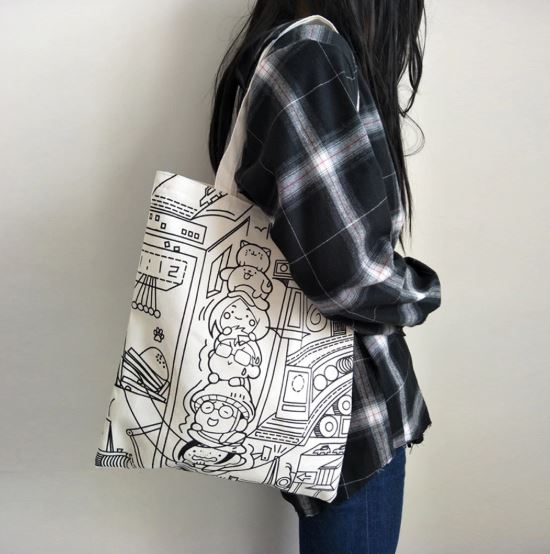 Белая эко-сумка для покупок с мультяшными рисунками