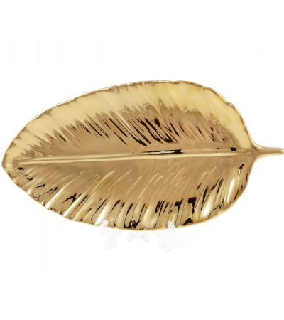 Золоте керамічне декоративне блюдо бананове листя, золота тарілка в формі листя
