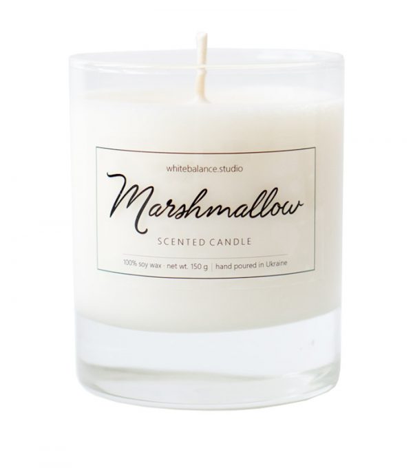 Соєва свічка Marshmallow з ароматом маршмелоу. Ароматична свічка в скляному підсвічнику